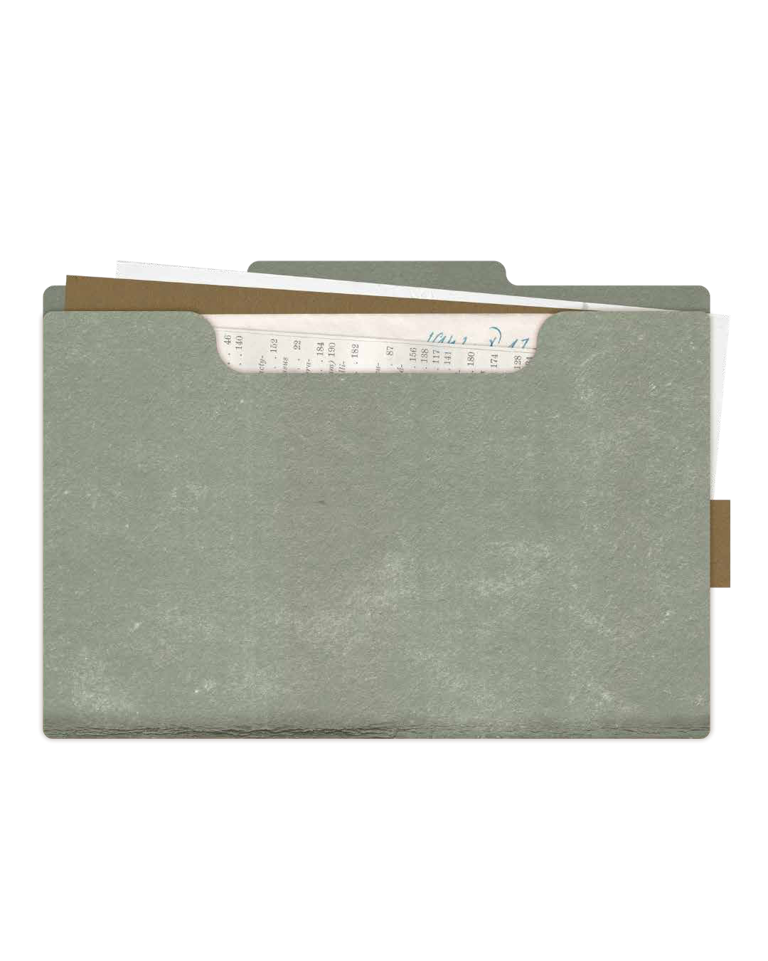 Carpeta de documentos en verde salvia, recurso de la identidad de Diego Moreno